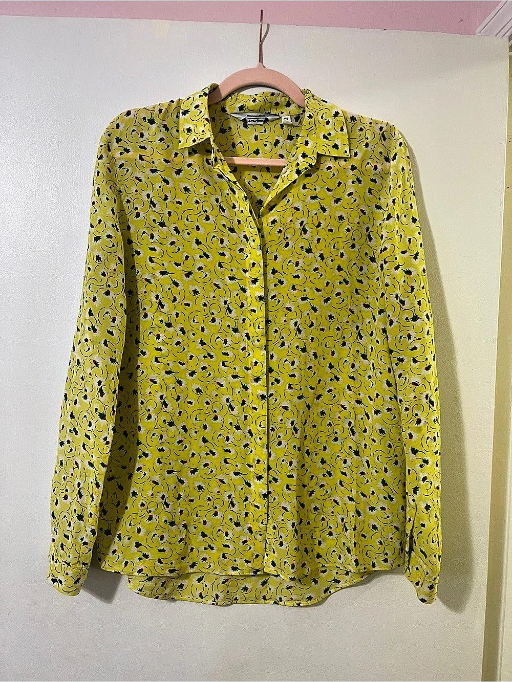 STockholm atelier and other stories. 100% Floral Button Down Yellow & Green Size